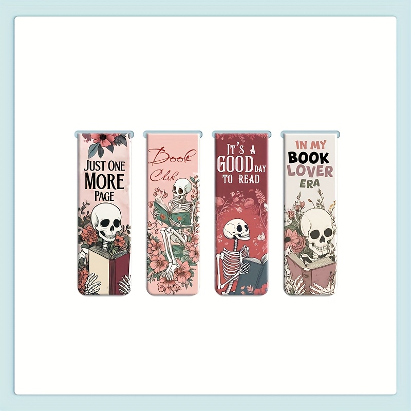 4pcs/ Reader Bookmarks, Motivational Text Floral Magnetic Bookmarks Book Marker Clips Librarian Gifts For Readers Book Lovers