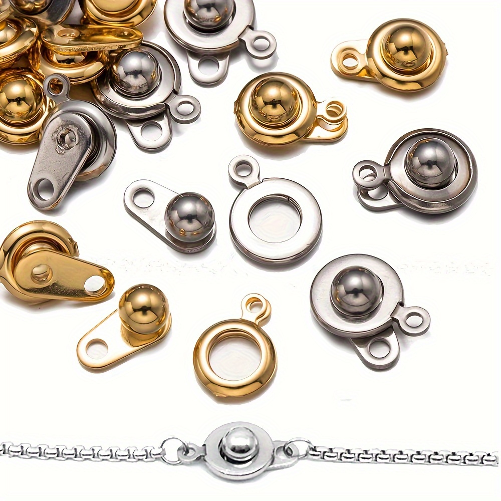 

5sets Snap Clasps 304 Stainless Steel Snap Button Clasps Flat Round Snap Clasps Fastener Clasp For Necklace Bracelet Diy Jewelry Accessories