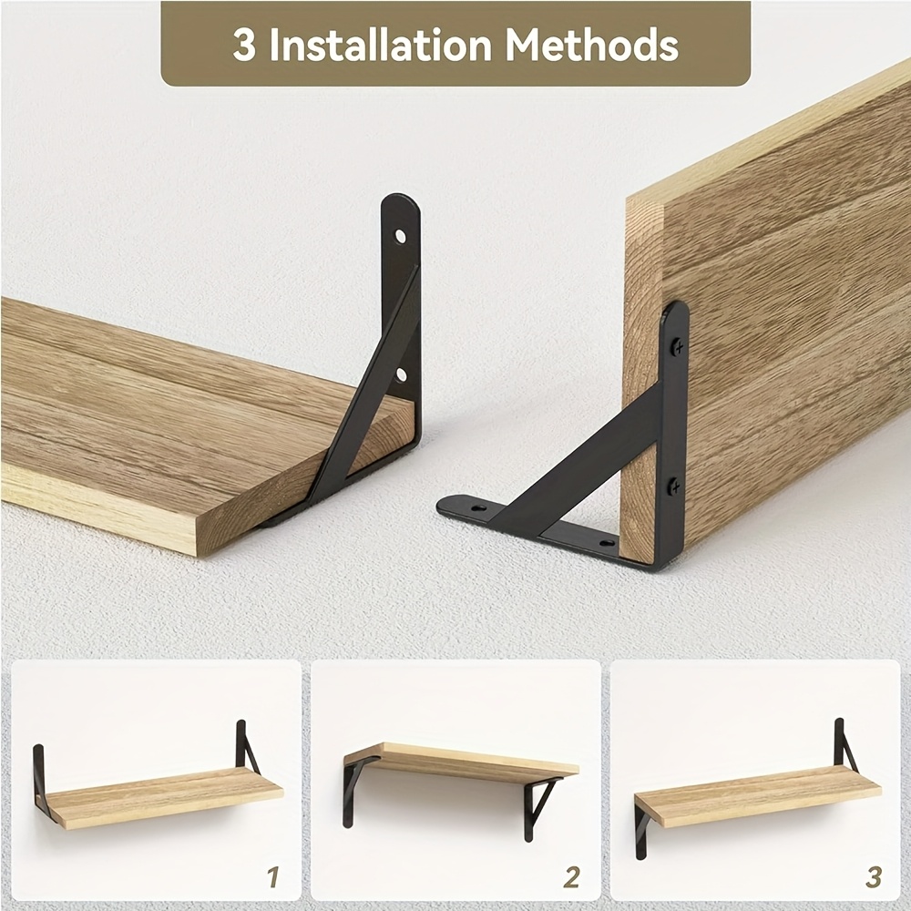 Lot De 2 étagères Murales Flottantes En Bois Naturel - Support Invisible, 13.6kg Capacité - Pour Salon, Chambre, Salle De Bain