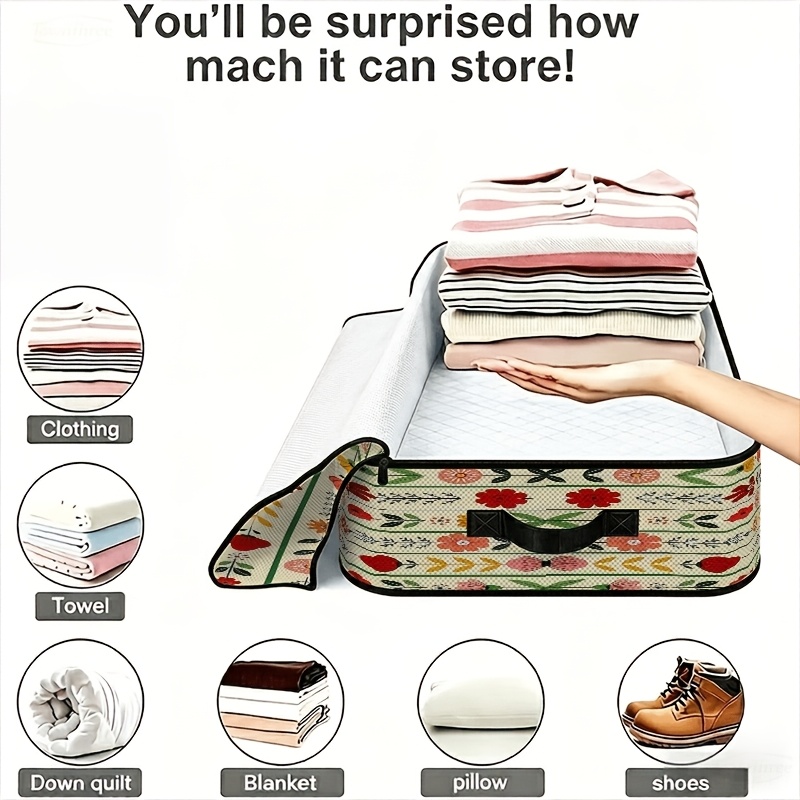 thickened large capacity storage box dustproof and underbed storage bag colorful floral stripes decor home   saving soft fabric bag     space clothing bedding storage home and bedroom essentials