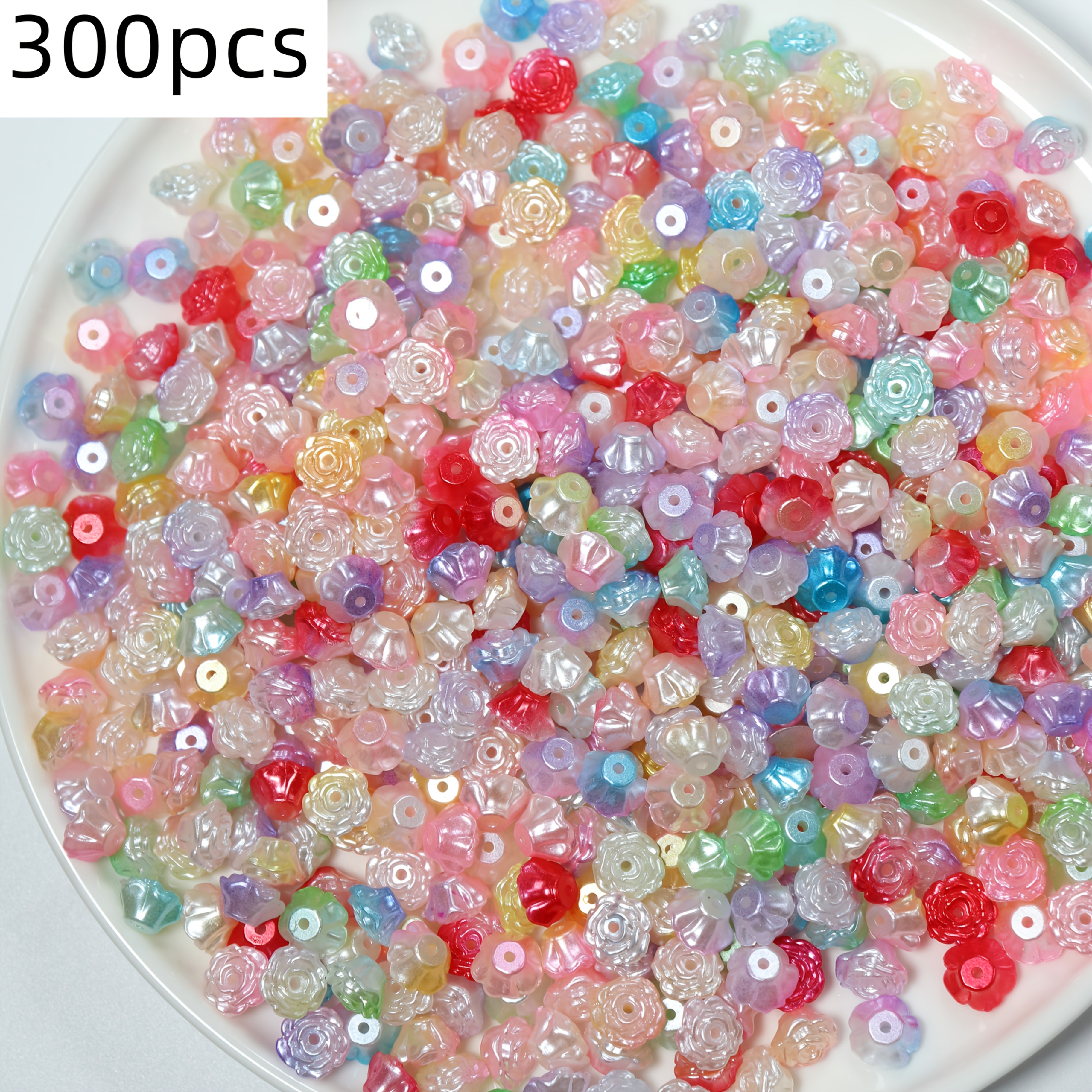 300pcs 8mm Acrylic Pearl Camellia Bead Making Bracelet Necklace Decorative Bead Spacer Bead