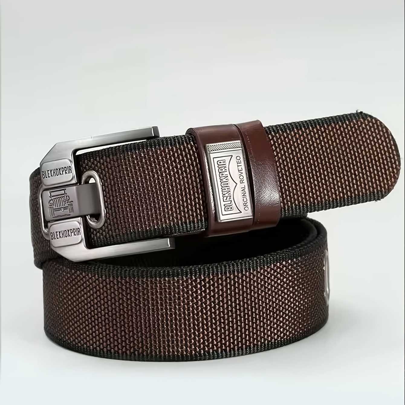 Cinturón de nailon para hombre de 1 pieza con hebilla, cinturilla de mezclilla de lona multiusos de dos tonos para exteriores, moda para entrenamiento y estilo juvenil