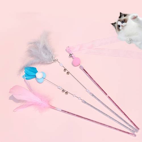 4pcs cat toy set self with feather self entertainment chew resistant long rod teaser wand