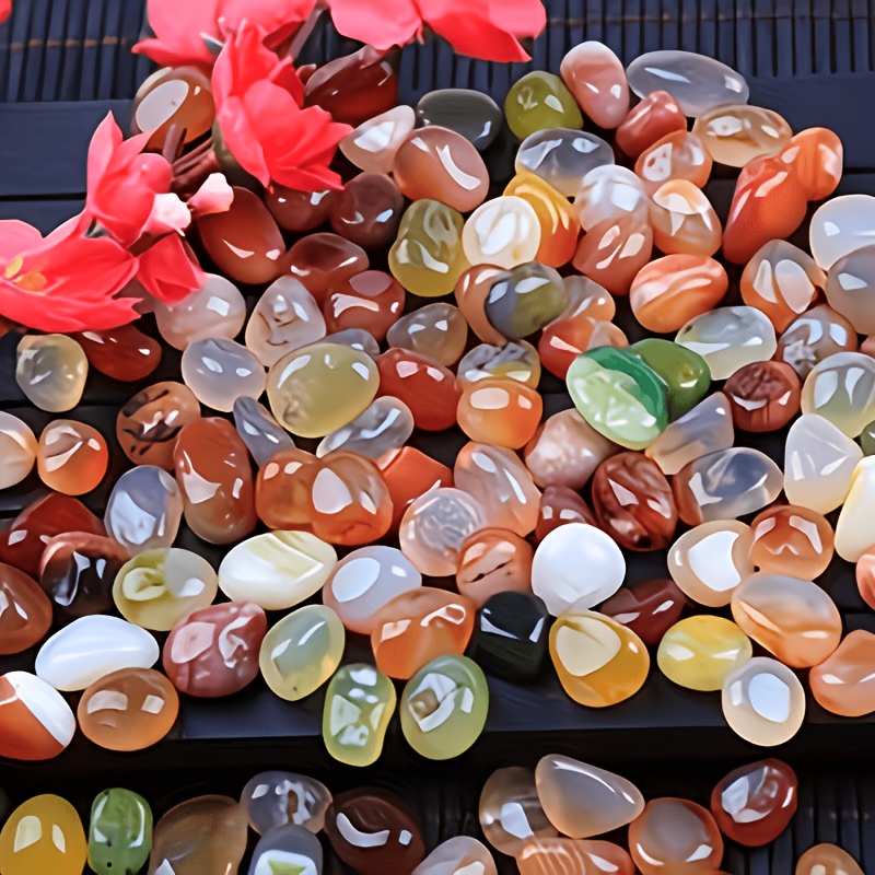 TEMU 75pcs Polished Stone Set, Natural Colored Crystal Chips, Polished Pebbles, Aquarium Landscape Decoration, Diy Craft Materials