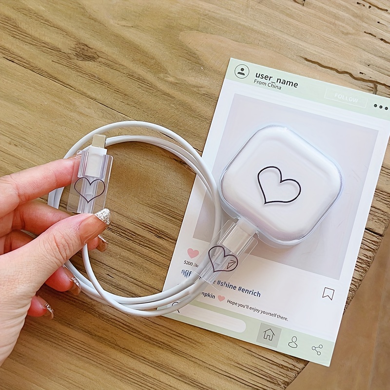 

Transparent Heart-shaped Charging Cable Protector, Tpu For Uk 20w Adapter, Anti-break Charger Cover Compatible With , Hong Version