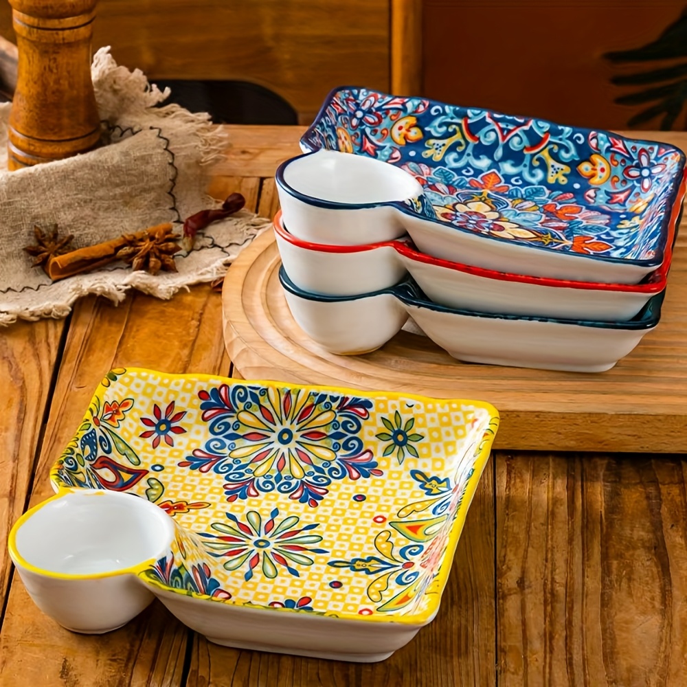 2pcs bohemian ceramic dinner plates sauce dish rectangular Temu
