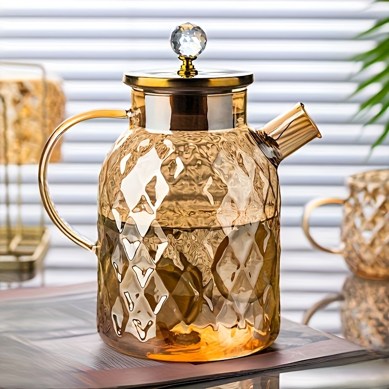 E-shop Verdickter Borosilikatglas-Wasserkocher & Hitzebeständiger Heiz-/Kühlkrug mit Deckel & Schlitzen, Zitronenscheiben-Design für Tee, Limonade,