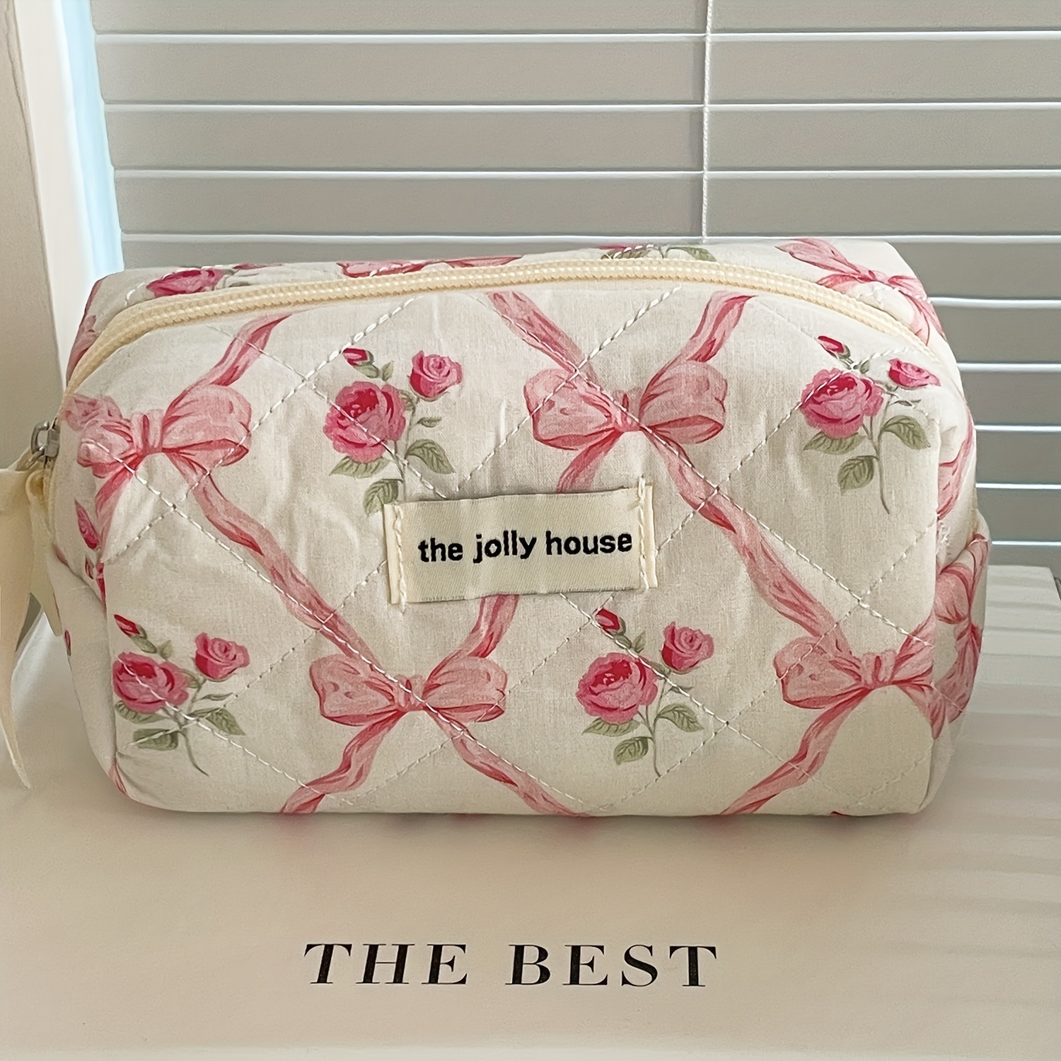 Bow Floral Octagon Bag Korean Ins High Aesthetic Large Capacity Travel Portable Toiletry Organizer