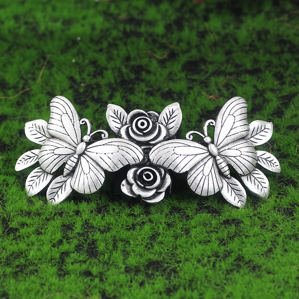 Image of 1pc Vintage Silvery Rose Hair Clip For Women, Retro Floral Hair Barrette With , Elegant Hair Accessory For Daily Wear, Party, Wedding, Hair Styling