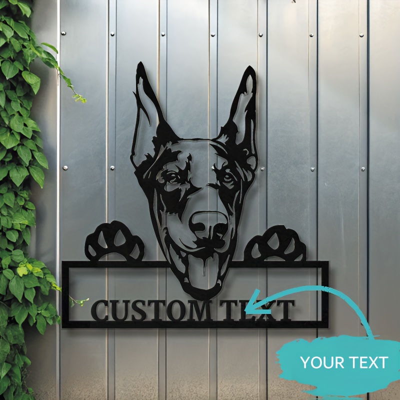 Customizable Doberman Metal Wall Art, Black Iron Animal Theme Decorative Sign with Personalized Text, Perfect Gift for Dog Lovers, Wall Mounted Room Decor, Dog Decor