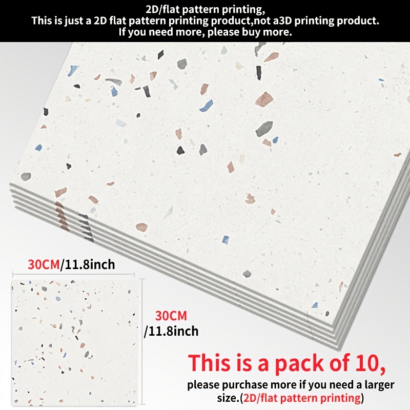 TEMU 10pcs Rollable Self-adhesive Vinyl Floor Stickers Suitable For Bedroom, Living Room, Kitchen, Bathroom - Cream Base With Pink/blue/gray Terrazzo