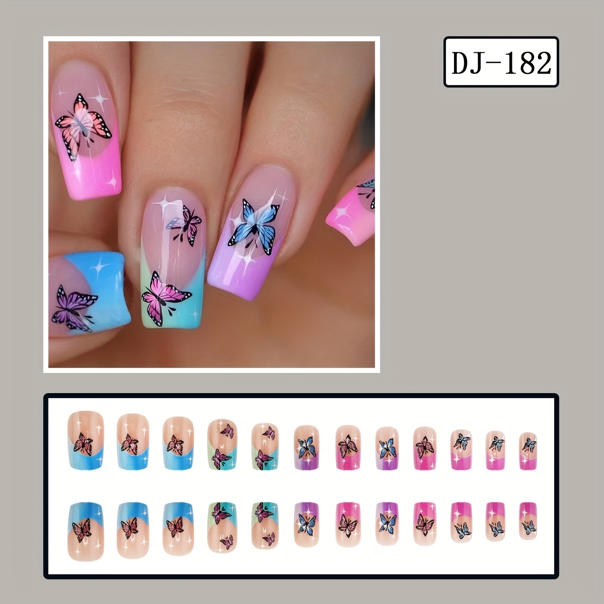 TEMU 2 Sets Of 48pcs Medium Square Full Coverage Bright Artificial &nail File& Nail Enhancement Set, Fashion College Color Gradient French Detachable False Nails Suitable For Spring And Summer Wear