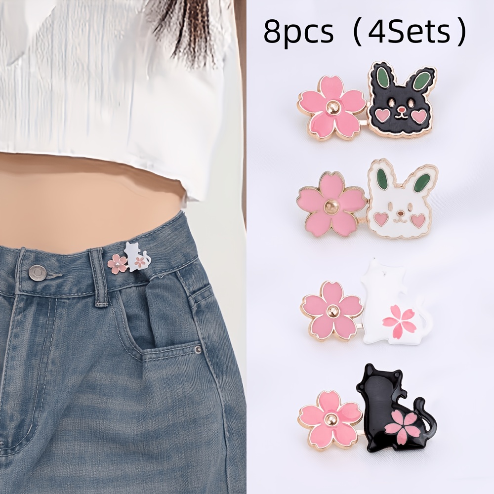 TEMU 8pcs (4sets) Cat And Waist Tightener Button For Jeans, No-tool Removable Pant Waist Size Fasteners, Reusable Metal Clips For Women Outfits