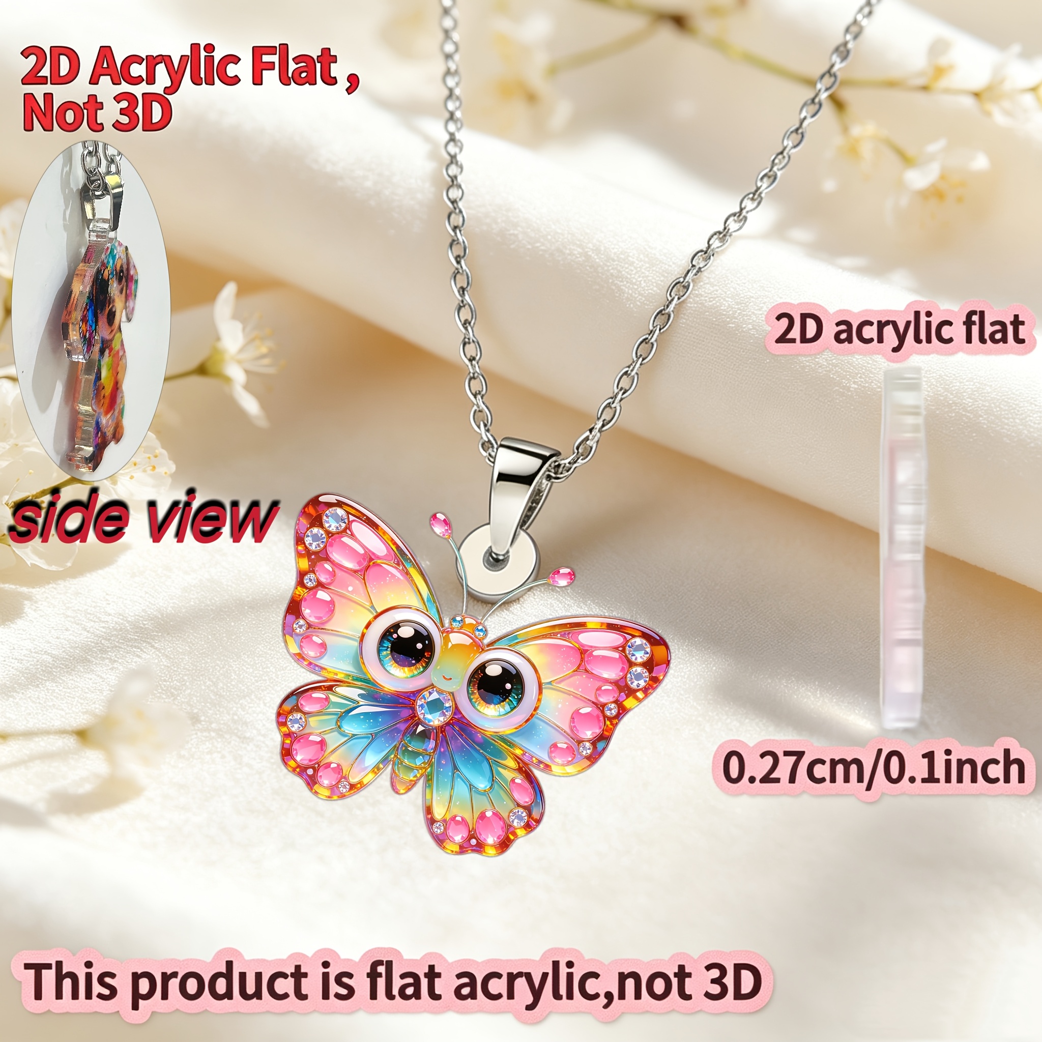 Butterfly Pattern Acrylic Necklace, Unisex Gift