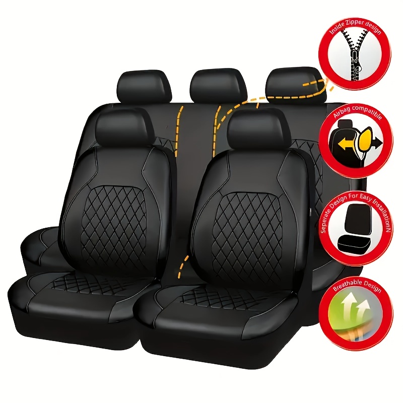 2 Seats 5 Seats Pvc Leather Quilted Thread Full Set - Temu