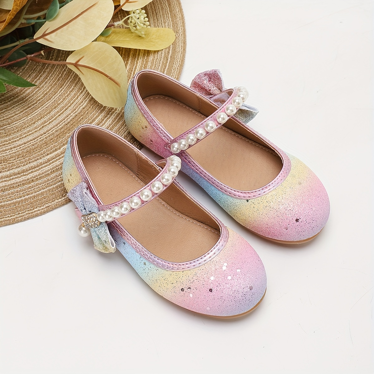 Adorable Sparkly Flats Pink Purple Glitter Sneakers with Pearl Bow  Accents Casual Shoes for Birthdays and Parties, Everyda
