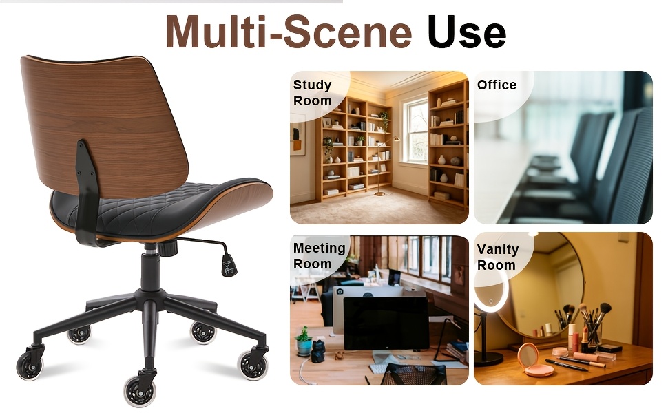 Armless Home Office Executive Chair, Desk Chair with Low Back Lumbar Support, Ergonomic Computer Desk Chair with 360° Swivel Wheels for Adult Work And Study, Black/Beige/Brown