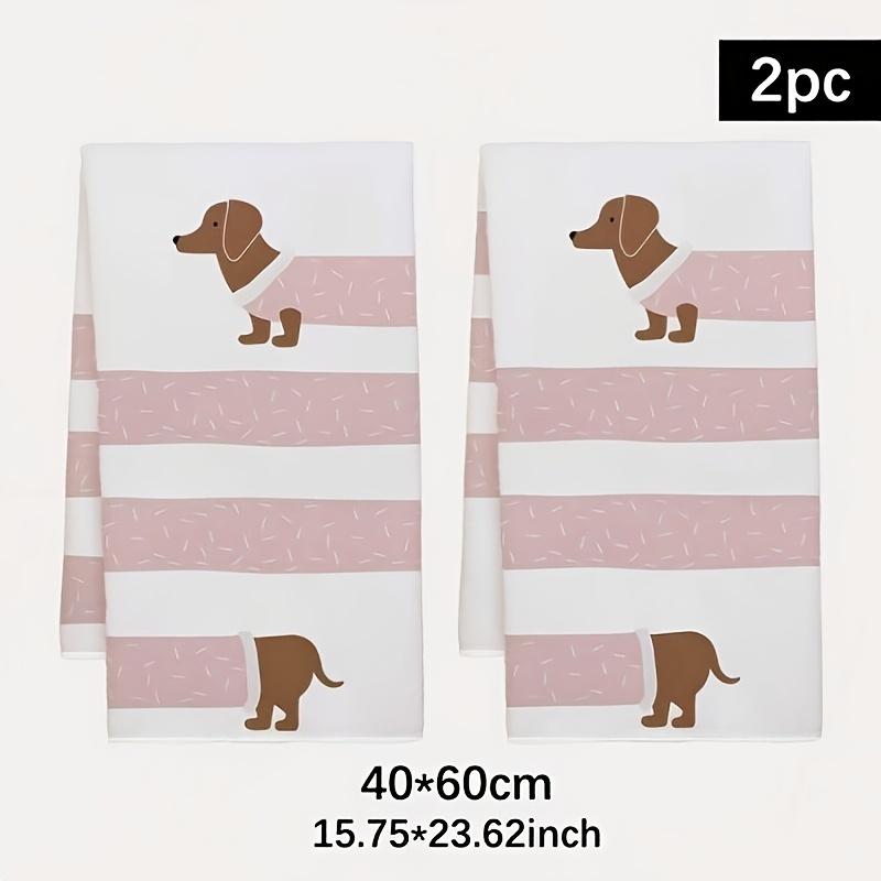 TEMU 2pcs Set Of Pink Dachshund Kitchen Towels, Super Absorbent Fiber Dishcloths With Dachshund Pattern, 40x60cm Rectangular Towels, Dish Towels,