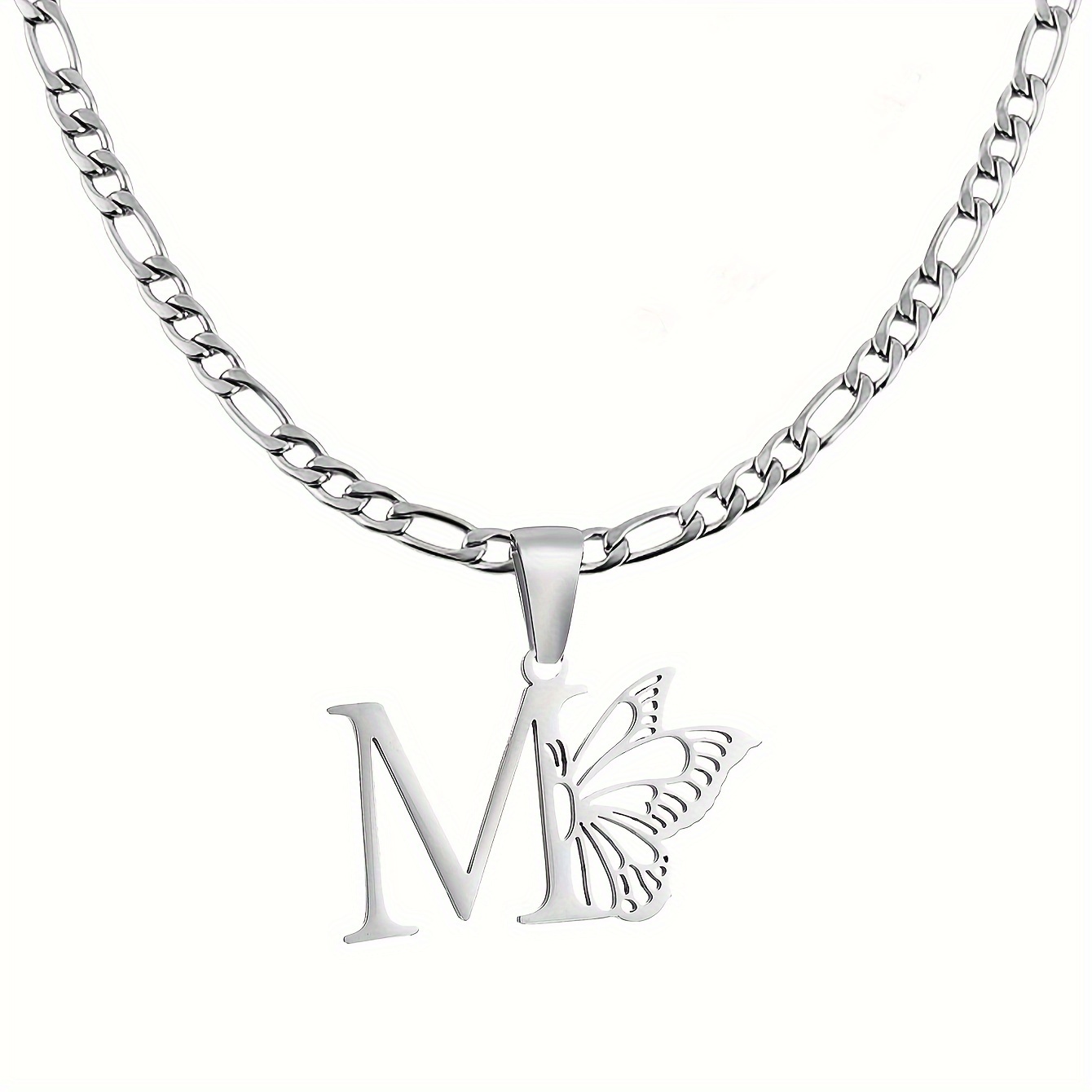 1pc Of Unisex Stainless Steel Nk Chain Initial Pendant Necklace, Featuring A-z 26 Letter Design