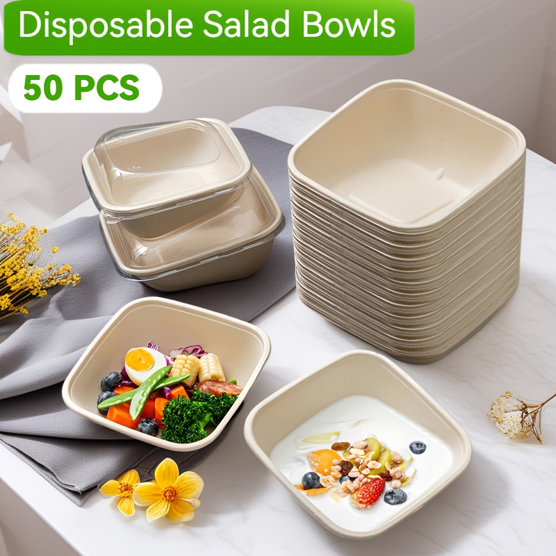 50pcs high quality wheat straw salad bowls with lids microwave safe disposable food bowls for meal prep salads tacos   for parties picnics holidays halloween hanukkah christmas thanksgiving mothers day natural     natural   bowls microwave safe lids salad containers