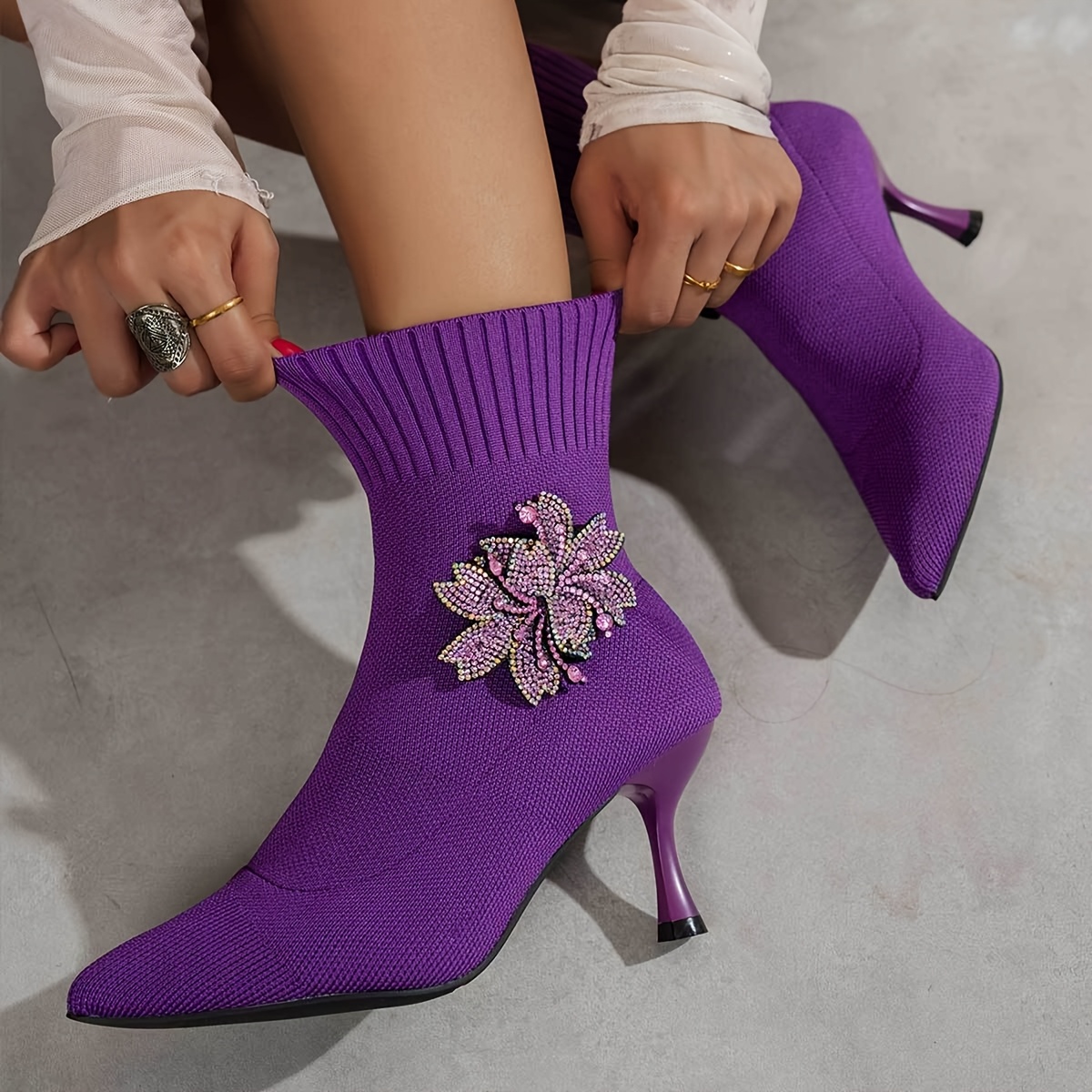 Women's Slip-On Pointed Toe ankle boots - Elegant stiletto heels, Cushioned insole & Non-Slip Rubber Sole - All-Season Formal & casual Shoes for Weddings, Parties, Travel - Available in Black, Yellow, Purple - Perfect Gift for Women, Party Footwear, Fabric Upper