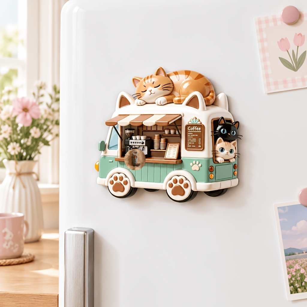TEMU 3d Resin Cat Fridge Magnet With Base Suitable For Refrigerator, Oval Kitten Decoration, Ornament, Cute Gift For Cat Lovers, Resin Coffee Cart