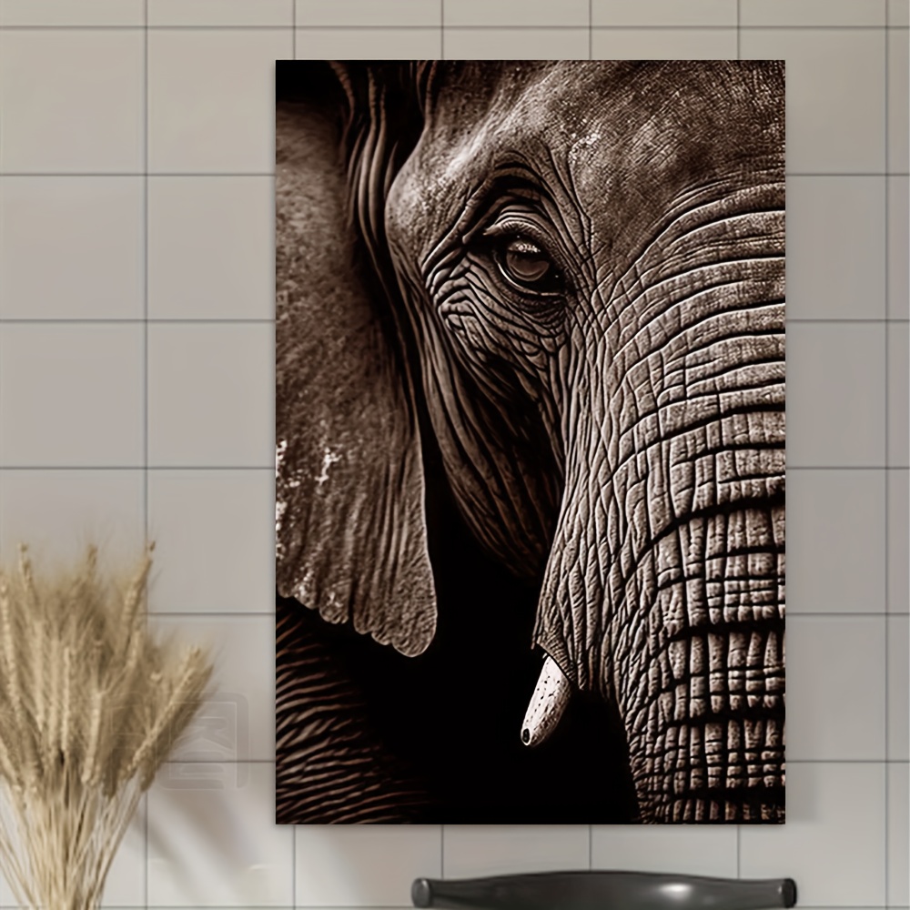 TEMU 2d Flat, [jit]1pcs, Canvas Painting--unframed, An Elephant With A Black Background, Decorative Hanging Ornaments, Living Room, Library, Office,