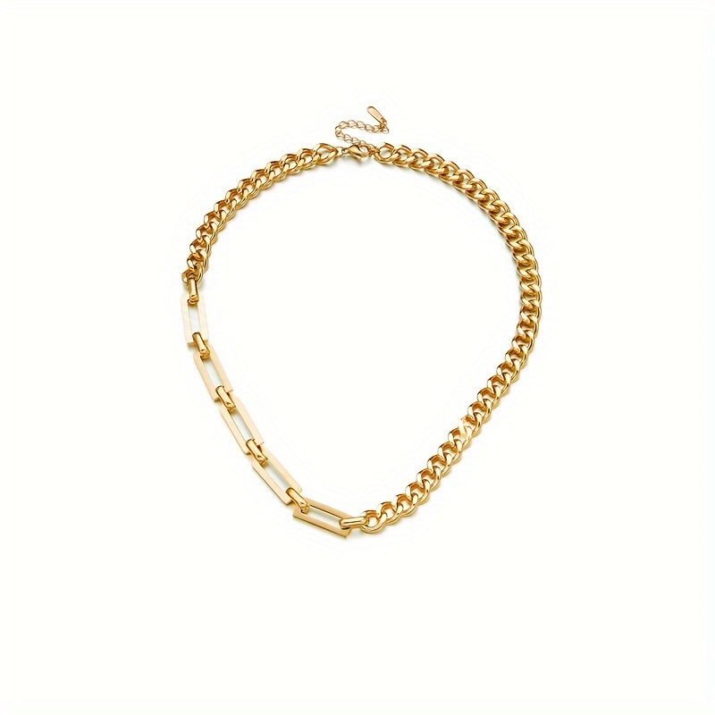 TEMU Elegant Golden-plated Stainless Steel Necklace, Simple Luxurious Fashion Design, Versatile Retro Chain, Ideal For Women's Daily Wear, Street Style, Vacations, And Parties