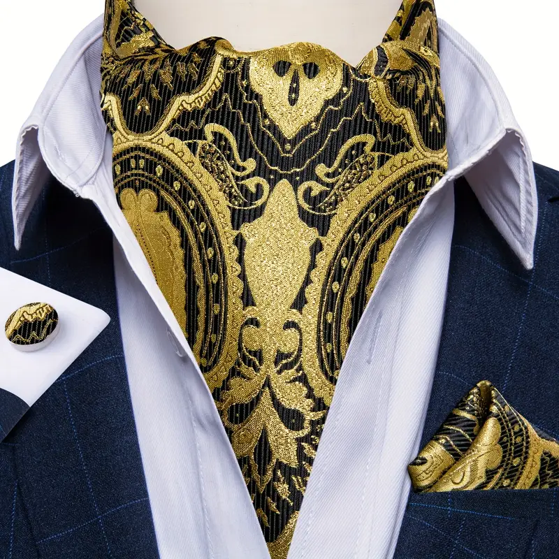 Handmade Men's Silk Paisley Ascot Cravat Tie With Hanky Set - Blue/Black
