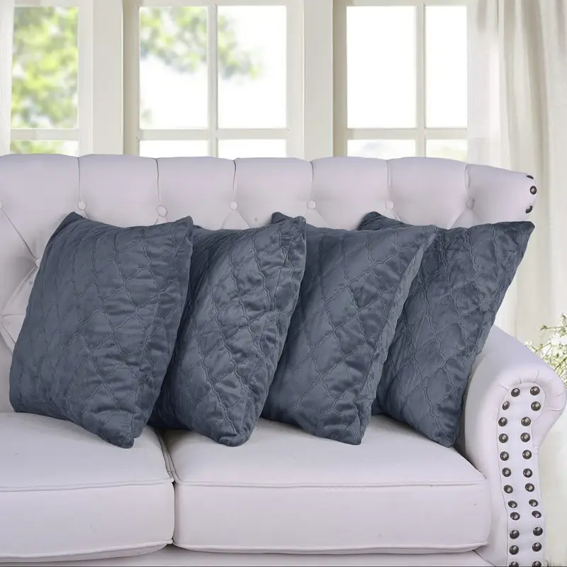 4pcs quilted micromink plush fuzzy soft decorative pillow covers set with double sided no insert stylish cushion cover for sofa couch chair living room bedroom decor Product details 1