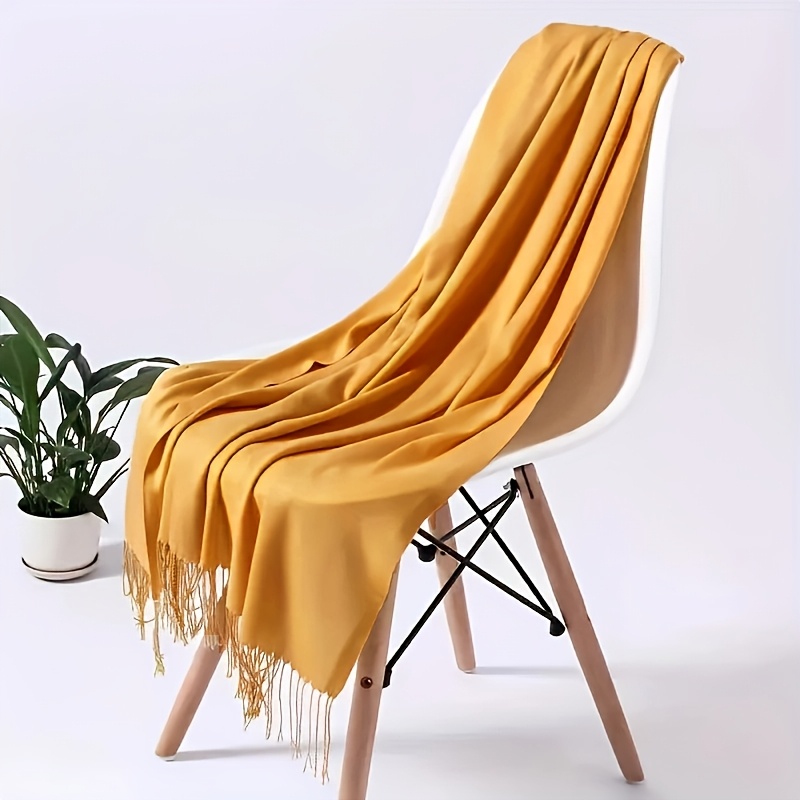 TEMU 1pc 200cm Elegant Solid Color Optional Tassel Scarf - Soft Cashmere, And Warm, Perfect Women's Shawl
