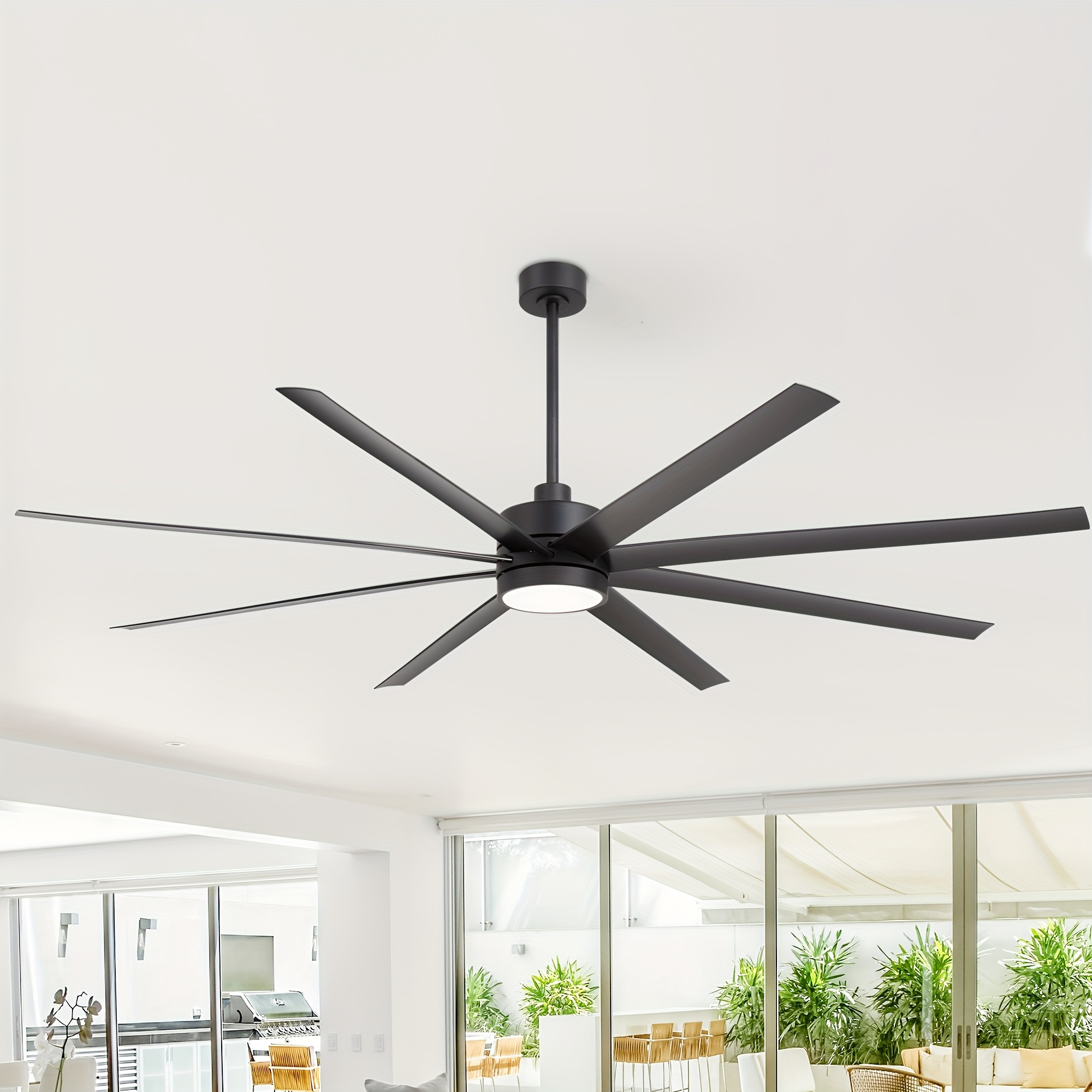 TEMU 84" Industrial Large Ceiling Fans With Lights Remote Control, , Reversible Motor, 6 Wind Speed, Timer, 3 Down Rods Mount, Indoor/ For Patios/