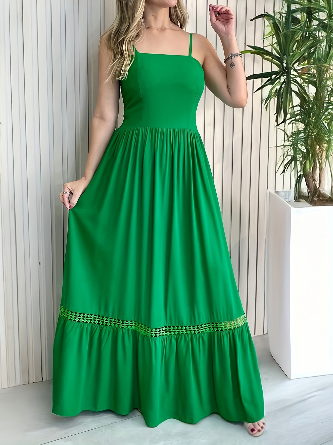 1pc elegant womens polyester midi sundress solid color Temu