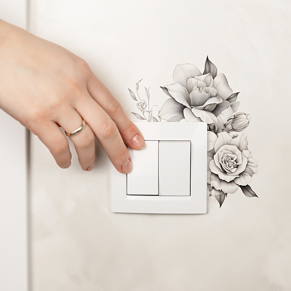 Self-Adhesive Removable Black & White Rose Switch Plate Cover Sticker