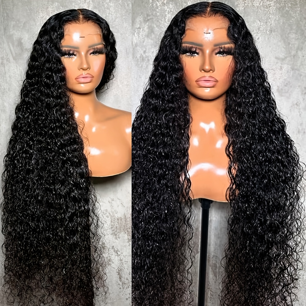 Image of 13x4 Black Lace Front Wig Glueless Wigs Preplucked Long Deep Curly Wig 30 Inch High-temperature Fiber Lace Front Wig For Women Density Wig