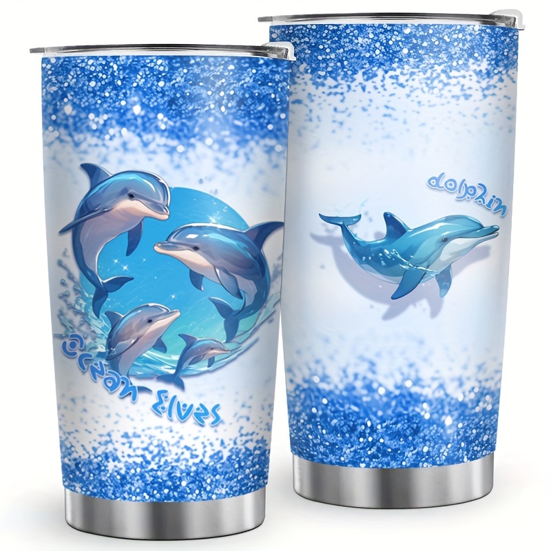 

20oz Dolphin Themed Stainless Steel Tumbler With Lid, Hand Wash, Reusable & Bpa Free, Double Wall Vacuum Insulated Travel Mug, Multipurpose & Electricity-free