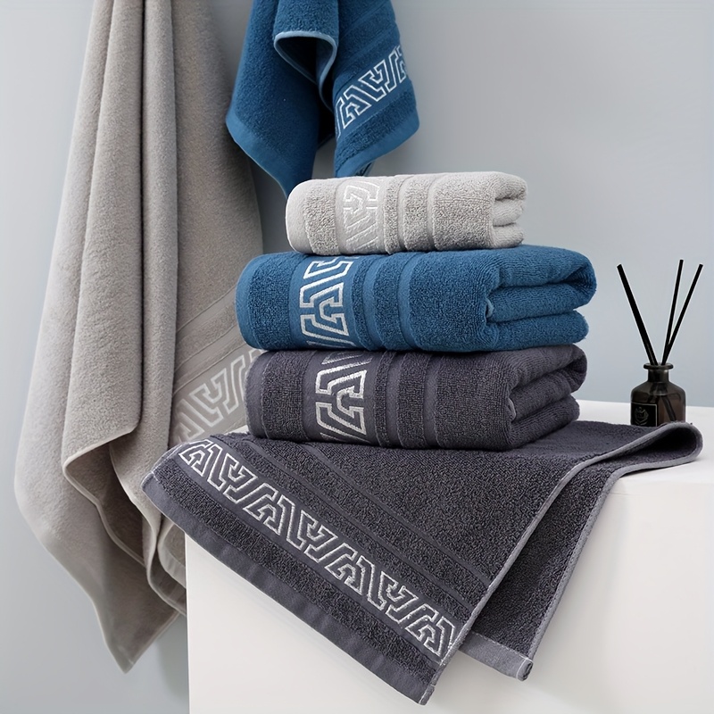 1pc towel, 3 color options (blue/gray/white) | thick & soft, heavy-duty , thickened design, geometric pattern, for adults | spa, gym, home, bathroom, towel for women, bath towels high quality, plus size bath towel for men, large microfiber towel, good quality towels, spa towel, towel, towel, decorative towel, soft towel, fabric, absorbent towel, oversized towel, luxury towel, men s bath towel Product details 0