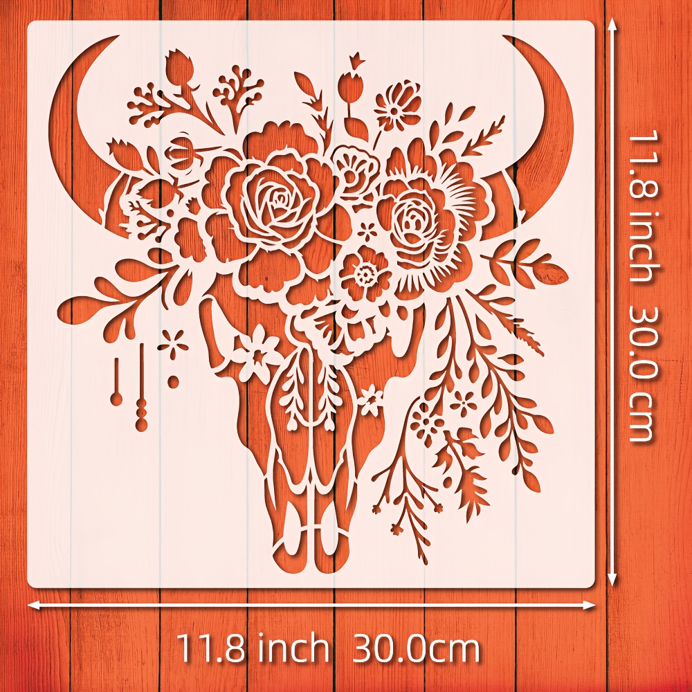 TEMU 1pc Large 11.8-inch Reusable Plastic Floral & Leaf Stencil With Color - Buffalo Flower Painting Template Suitable For Walls, Wood Signs, Canvas,