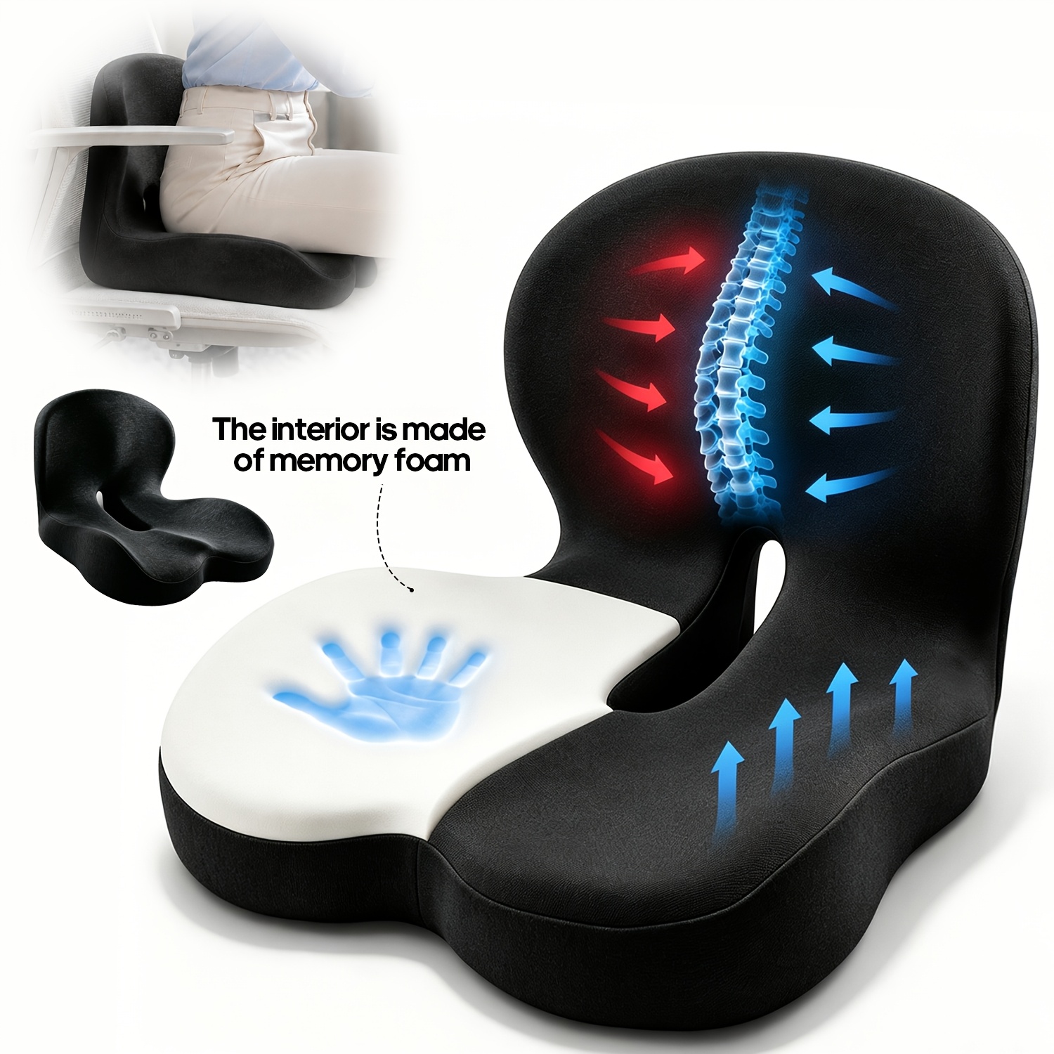 TEMU Pokepic 1pc Ergonomic Lumbar Pillow, Cotton Lumbar Pillow For Long Sitting, Car Seat Cushion, Chair Cushion, Ergonomic Seat Cushion, Breathable