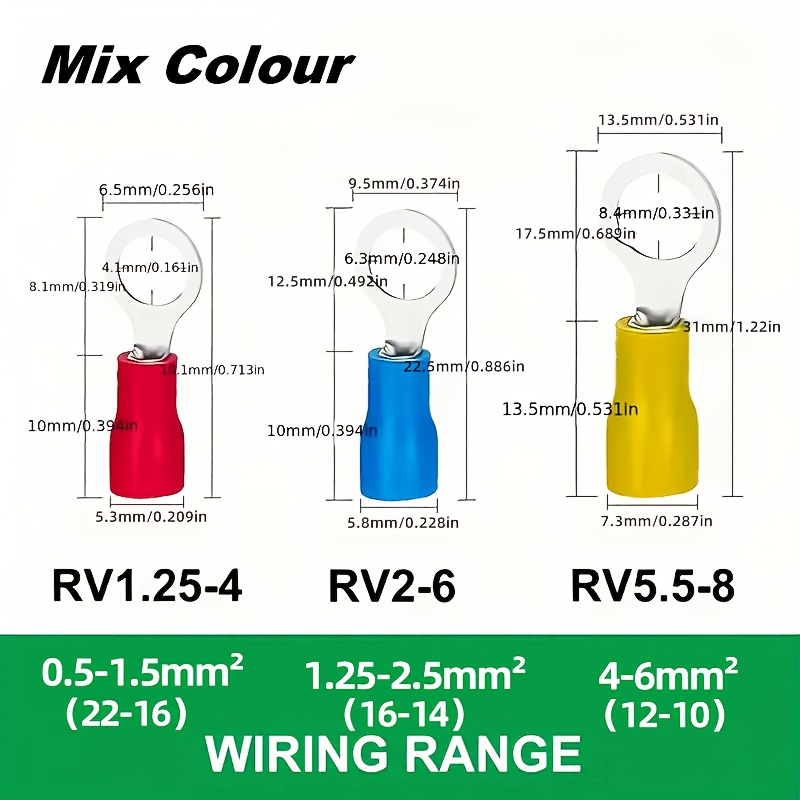 E-shop Sortiertes Set isolierter O-Ring Crimpverbinder mit 100/80 Stück, geeignet für M4, M6, M8 und verschiedene AWG-Durchmesser, inklusive roter, und