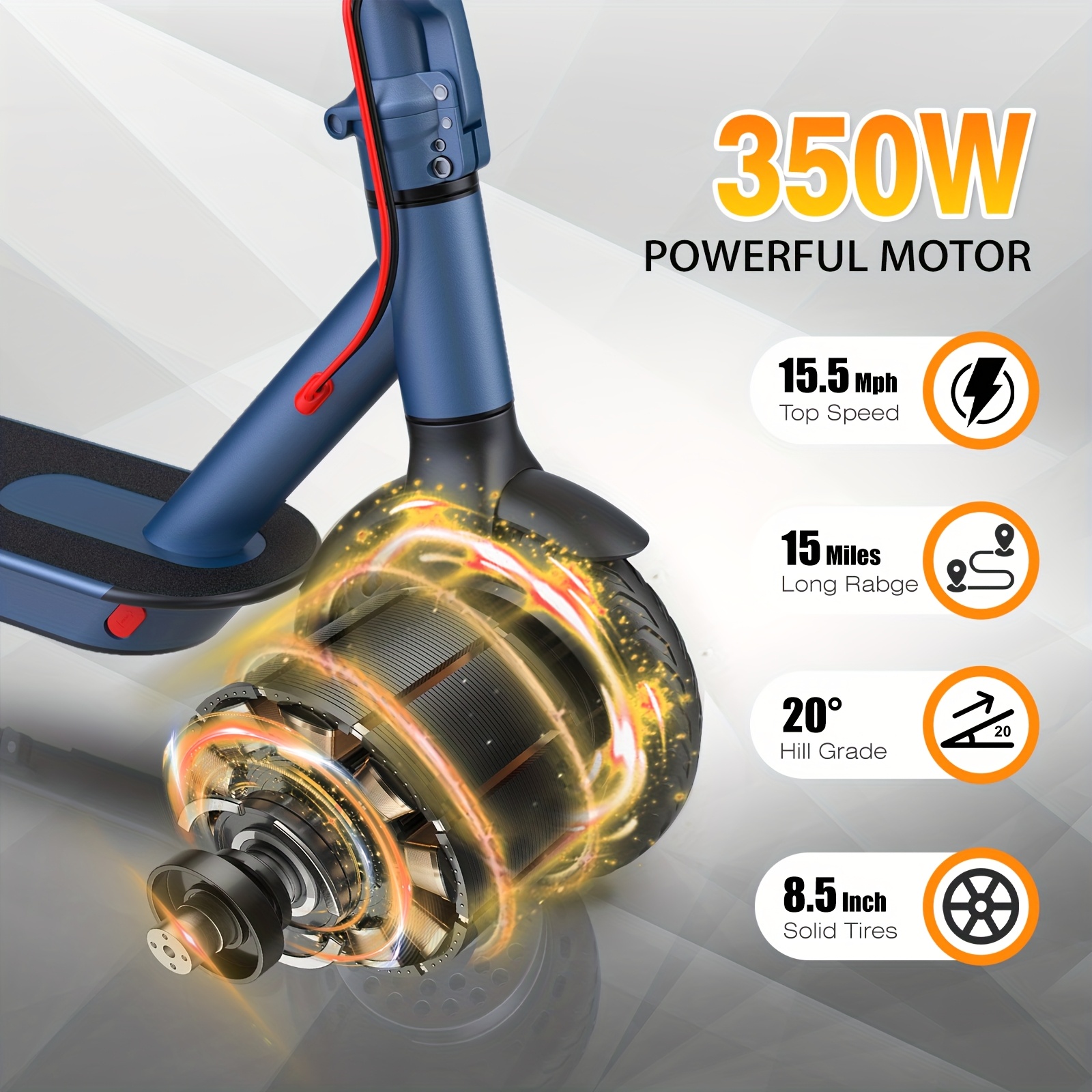 350w foldable electric scooter adult electric   speed 15 5mph and 15 miles range 85 inches solid tires adjustable handlebar height with smart led   braking system suitable for commuting to work   shopping forceries Product details 2