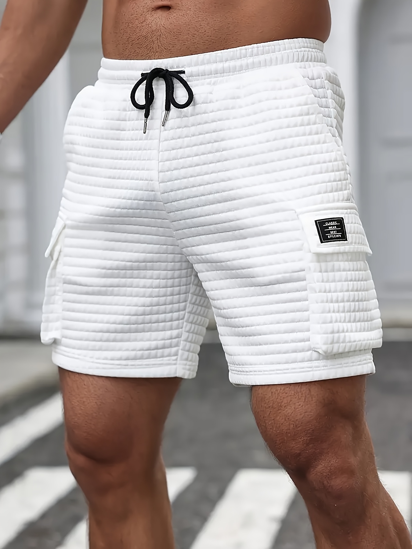 summer men's casual shorts waist drawstring waffle textured Temu