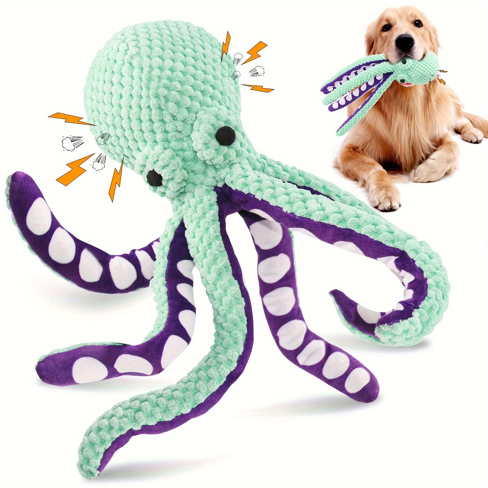 TEMU Furry Octopus Pet Toy, Large Barking Dog Toy, Plush Dog Toy, Soft Fabric, Suitable For Small, Medium And Large Dogs, For Daily Companionship, Training Rewards, Gifts, Without Battery
