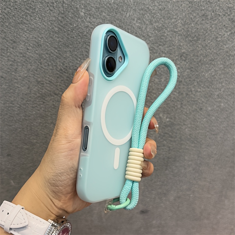 TEMU Phone Case: Colorful Candy Phone Case With Strap Suitable For Iphone 16, Light Yellow Jelly, Light Beige Feel, New Magnetic -one Design For