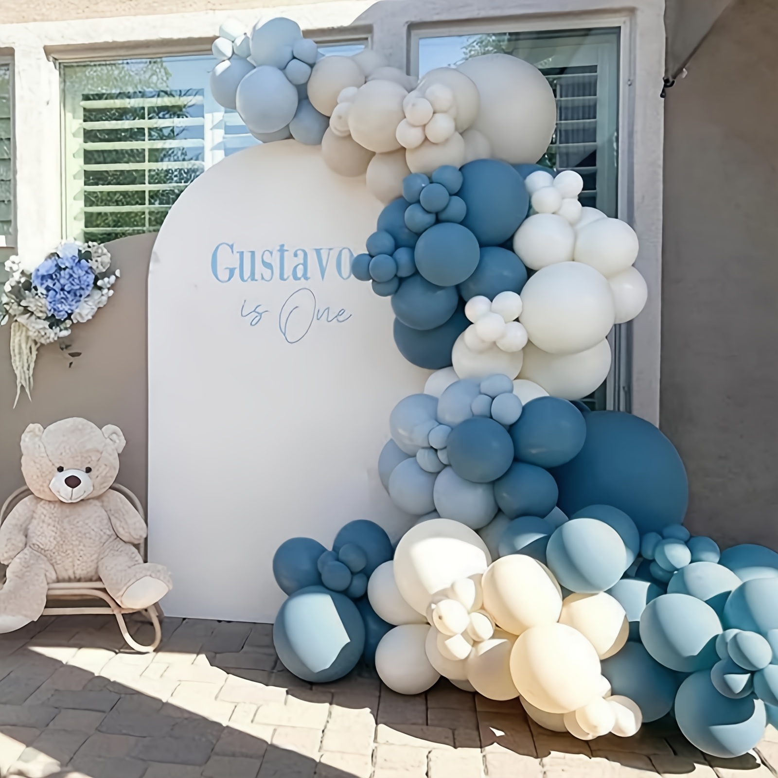 Image of Balloon Garland Kit - 136pcs Blue Balloon Arch Kit, With , Blue, Sand White, White Balloons - Perfect For Shower Wedding Birthday Decorations