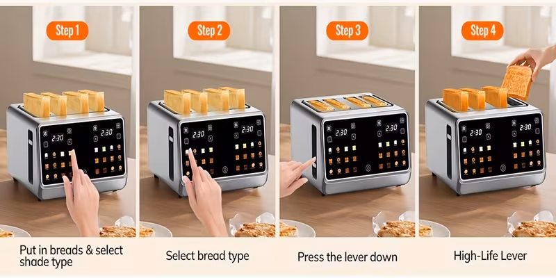 4 touchscreen toaster oven with dual screen control panel single slot baking timer and functions suitable for and stainless steel kitchen essential details 5