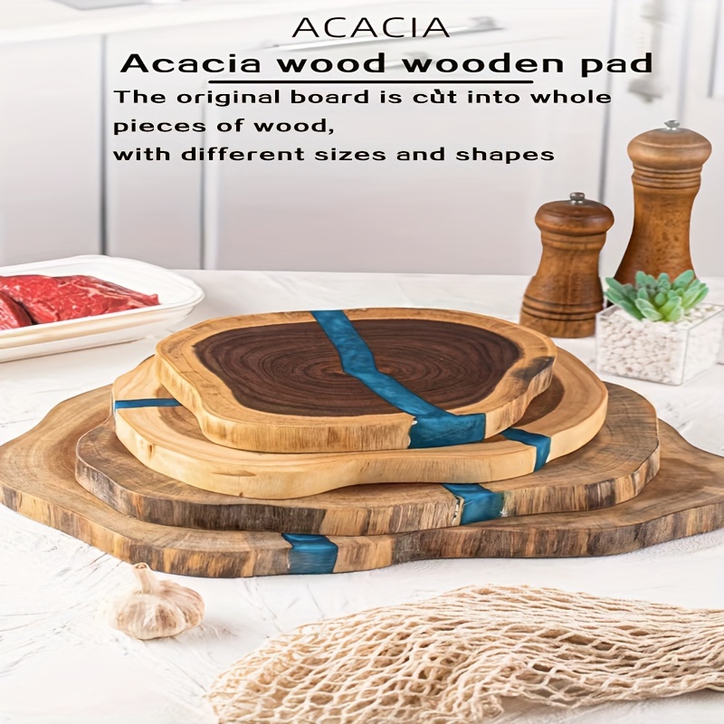 1pc acacia board log chopping board irregular original ecological wood cutting pad high end resin matching design kitchen use   cutting food cutting steak pad details 0