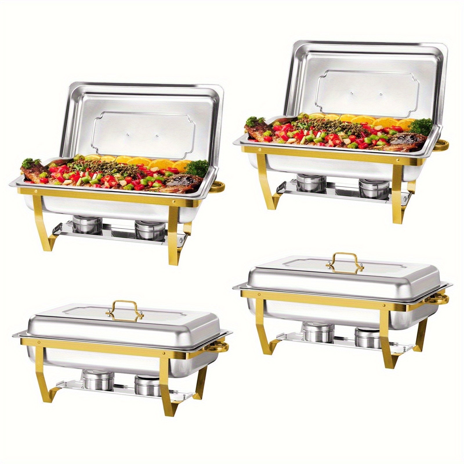 TEMU 4 Pack 8qt Chafing Dishes For Buffet, Elegant Golden And Silvery Colors Stainless Steel Chafing Dish Buffet Set, Sturdy And Chafers And Buffet