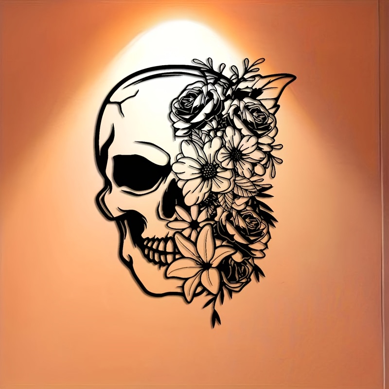 Image of 1pc, Metal Wall Art, 11.7inch*15.7inch, Gothic Decor, Iron Mural Indoor & Outdoor Home Patio Balcony Decor, Elegant Hanging Ornament, Housewarming Gifts, Unique Skeleton Halloween Gifts