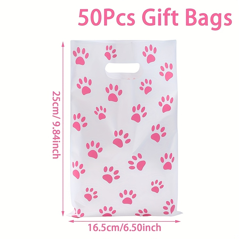 TEMU 50pcs,dog Claw Pattern Plastic Handheld Gift Bags,white Background Paws Pattern Gift Bags,happy Birthday Party Decoration,baby Shower Party